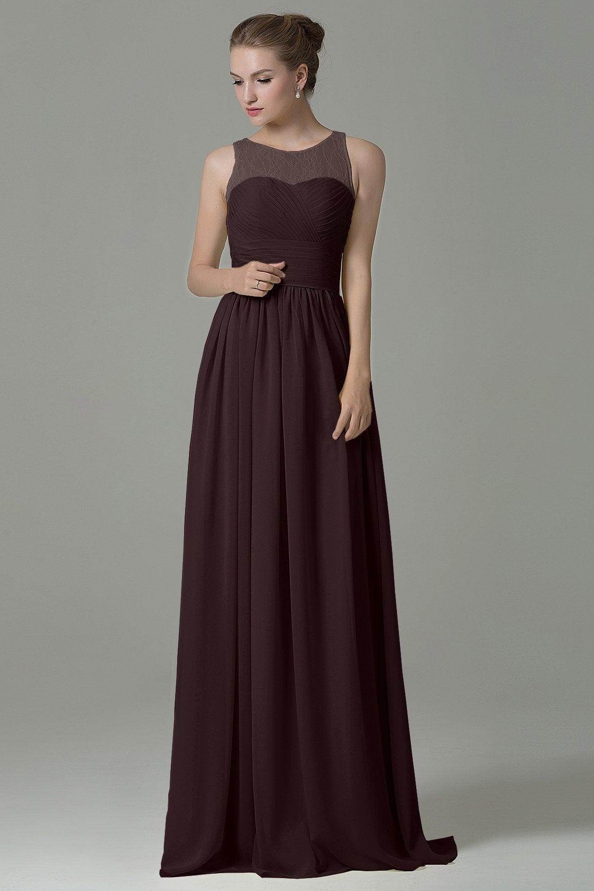 Sheath Floor Length Lace/Chiffon Bridesmaid Dress COZK16005 - COCOMELODY